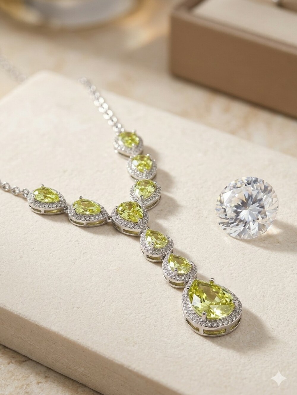 Charter Club Crystal Necklace, light green, silver
